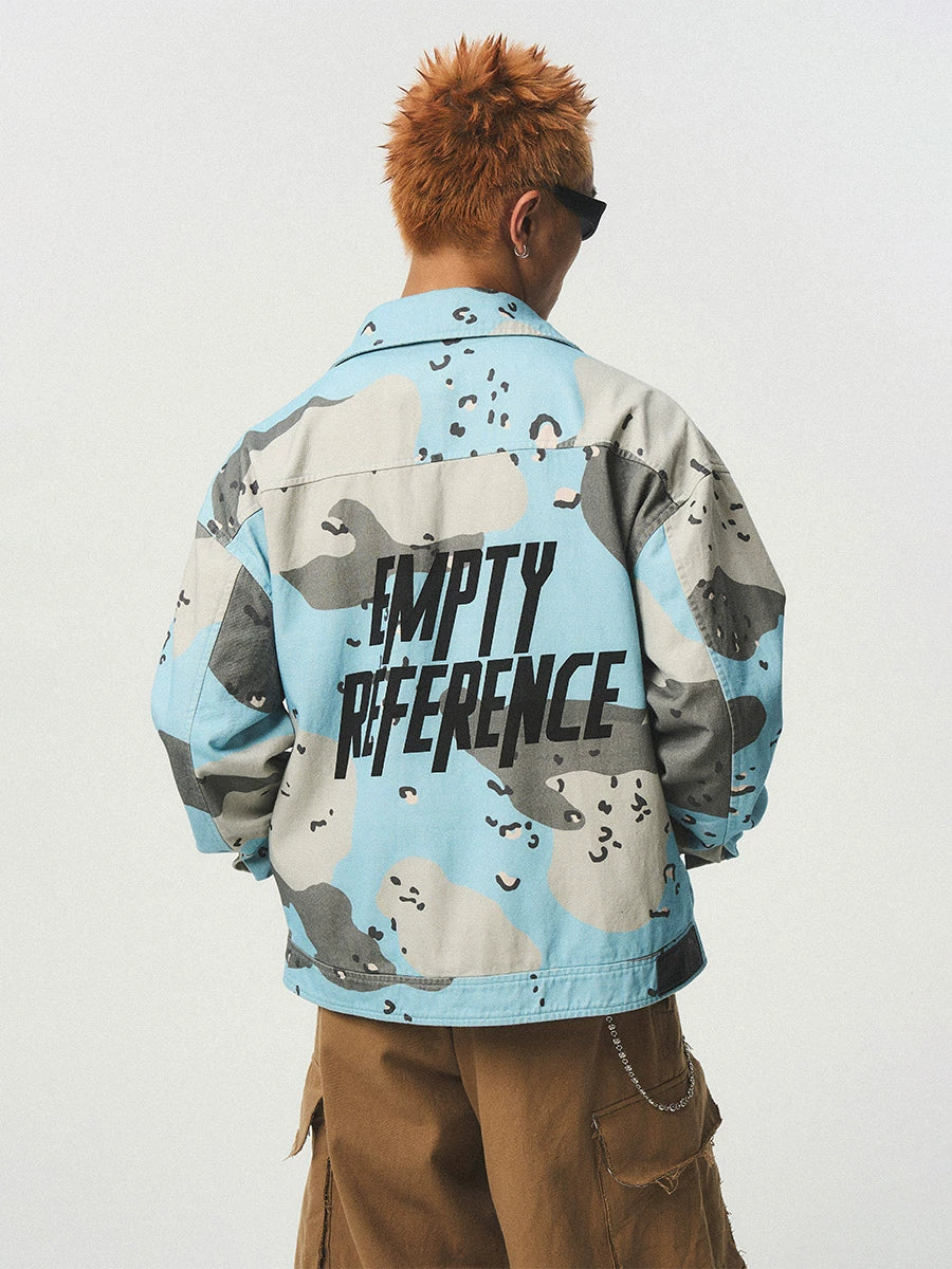 EMPTY REFERENCE Blue Camouflage Pockets Work Jacket | Face 3 Face