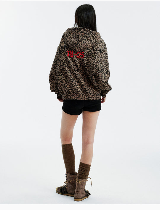 MEDM Embroidered Leopard Zip Up Hooded Jacket | Face 3 Face
