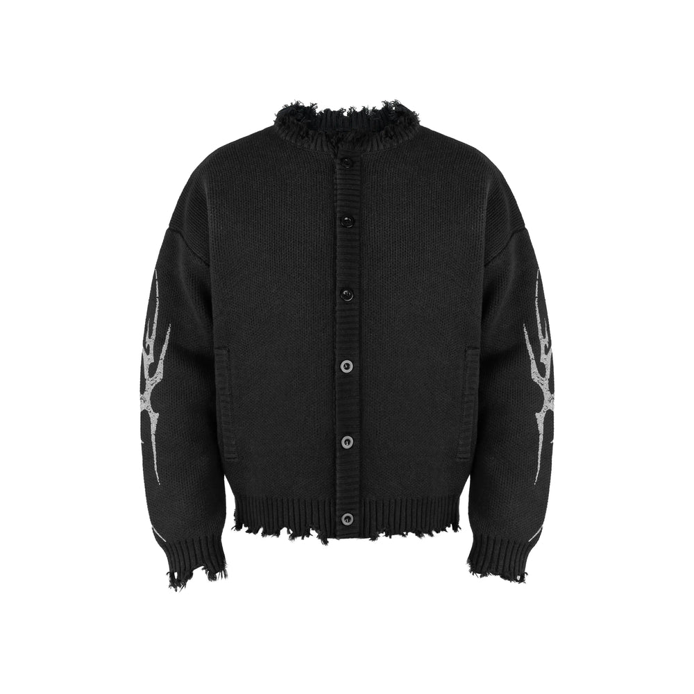 ANTIDOTE Distressed Frayed Tribal Print Knit Cardigan | Face 3 Face