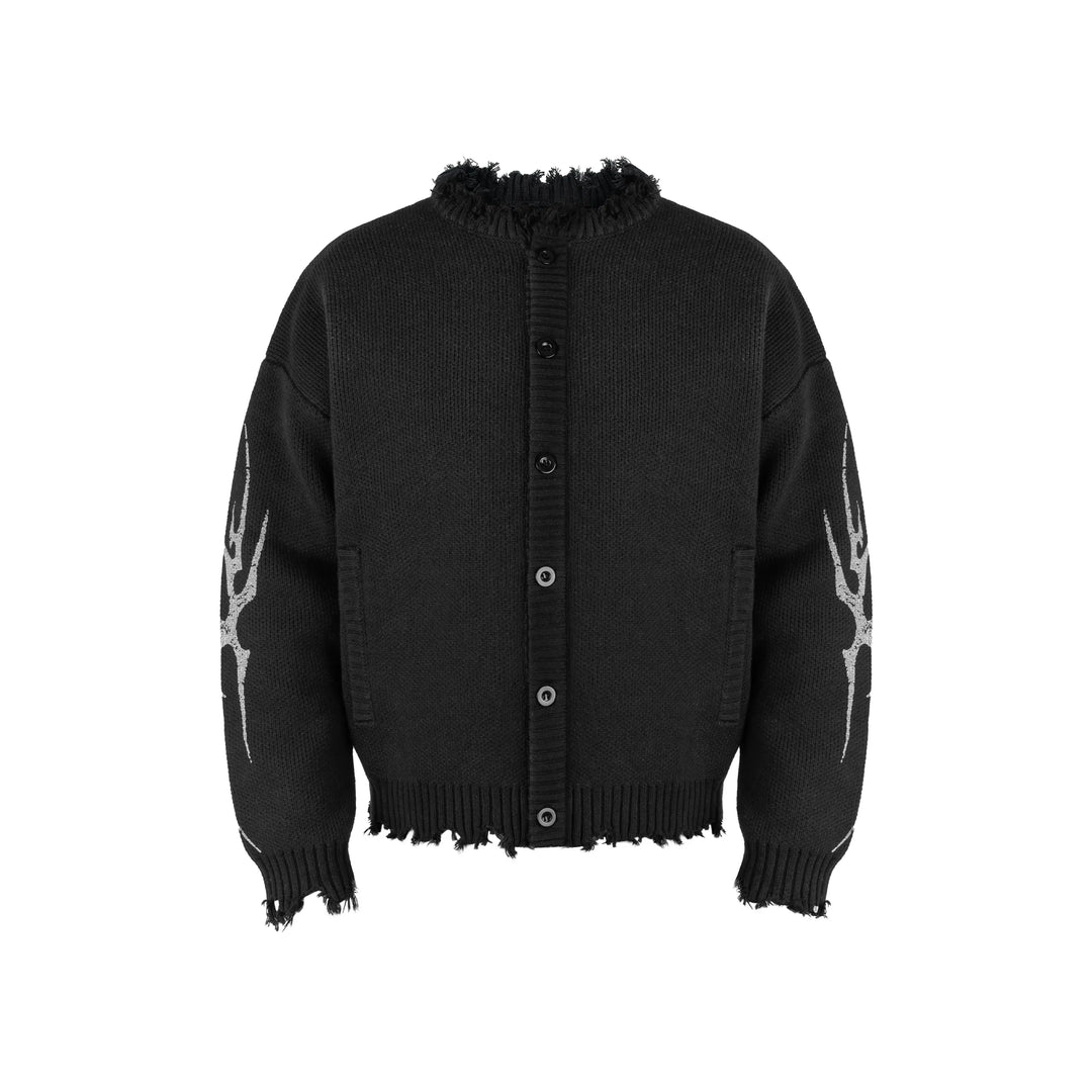 ANTIDOTE Distressed Frayed Tribal Print Knit Cardigan | Face 3 Face