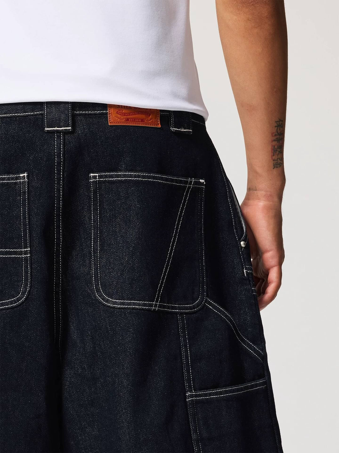 1807 Diamond Stud Double Knee Baggy Shorts | Face 3 Face