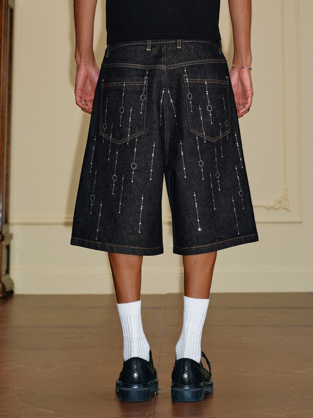 YADcrew Galaxy All Over Rhinestone Denim Shorts | Face 3 Face