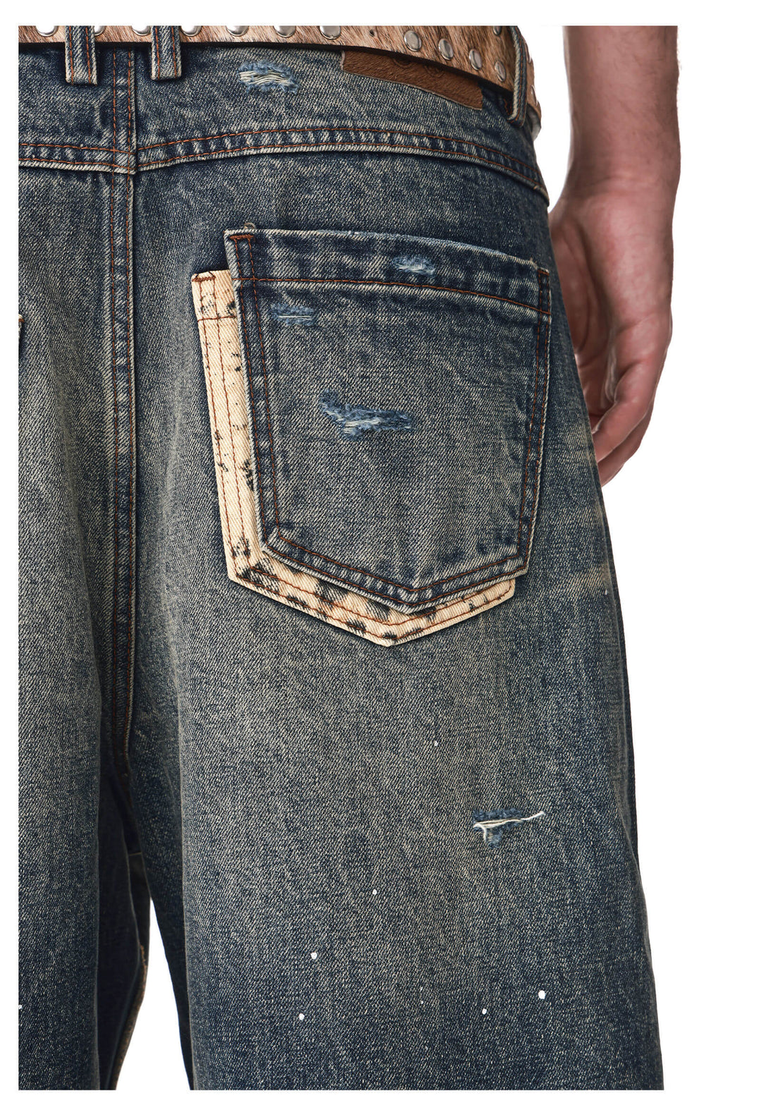ANTIDOTE Distressed Leopard Patchwork Washed Jeans | Face 3 Face