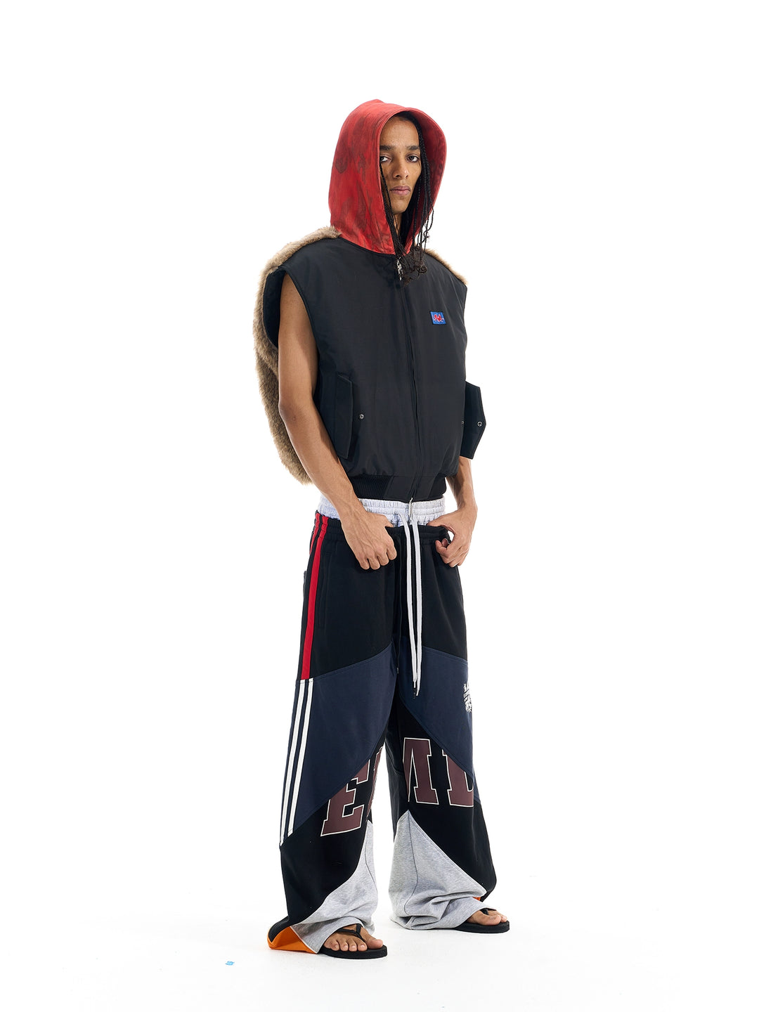 BLIND NO PLAN Patchwork Fur Hooded Vest | Face 3 Face