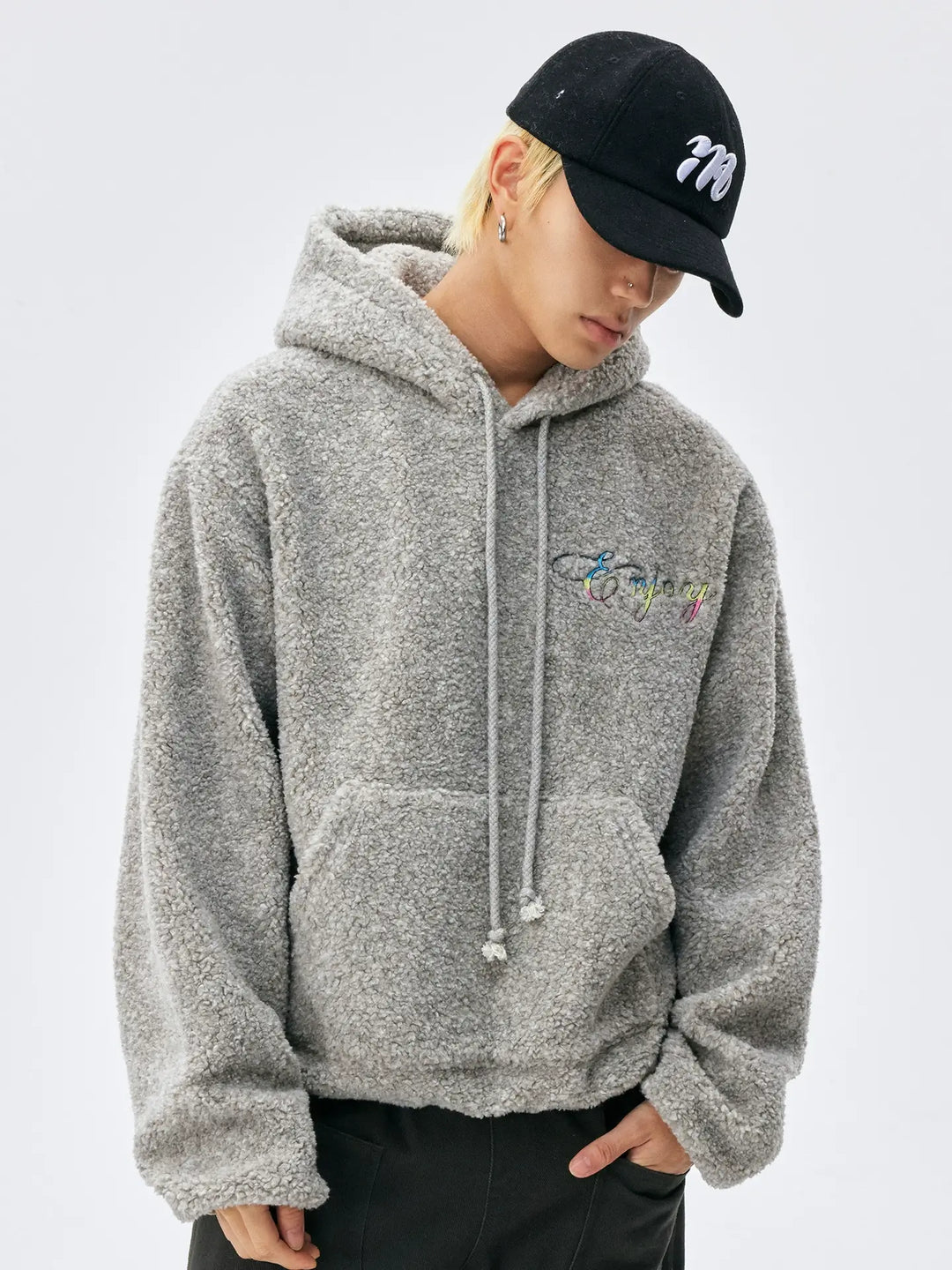 MEDM Gradient Embroidery Sherpa Fleece Hoodie | Face 3 Face