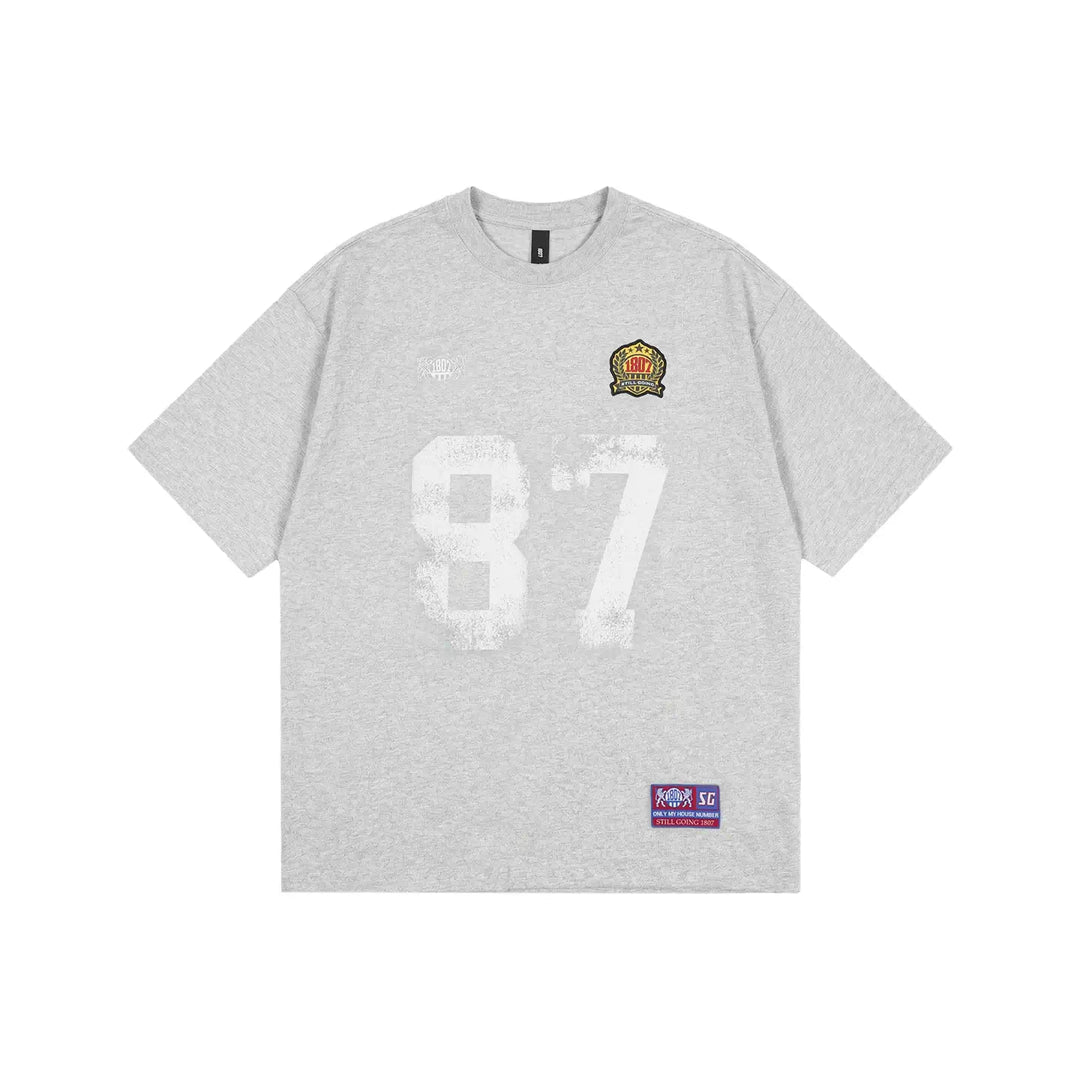 1807 Vintage Number Print Distressed Short Sleeve Tee | Face 3 Face