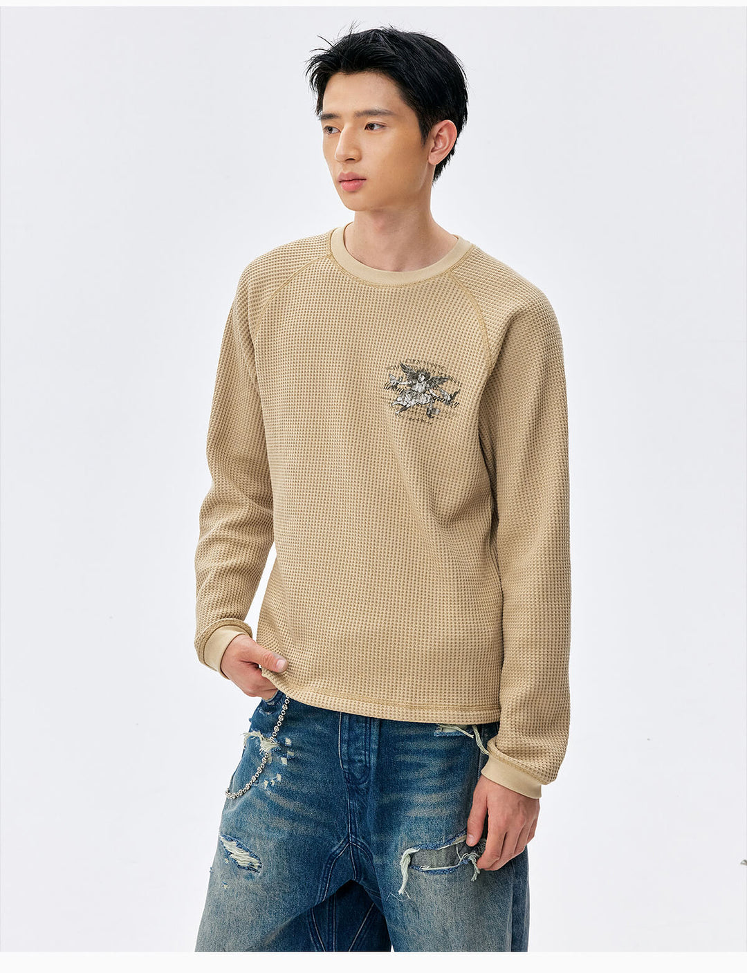 MEDM Angel Print Waffle Long Sleeve Tee | Face 3 Face