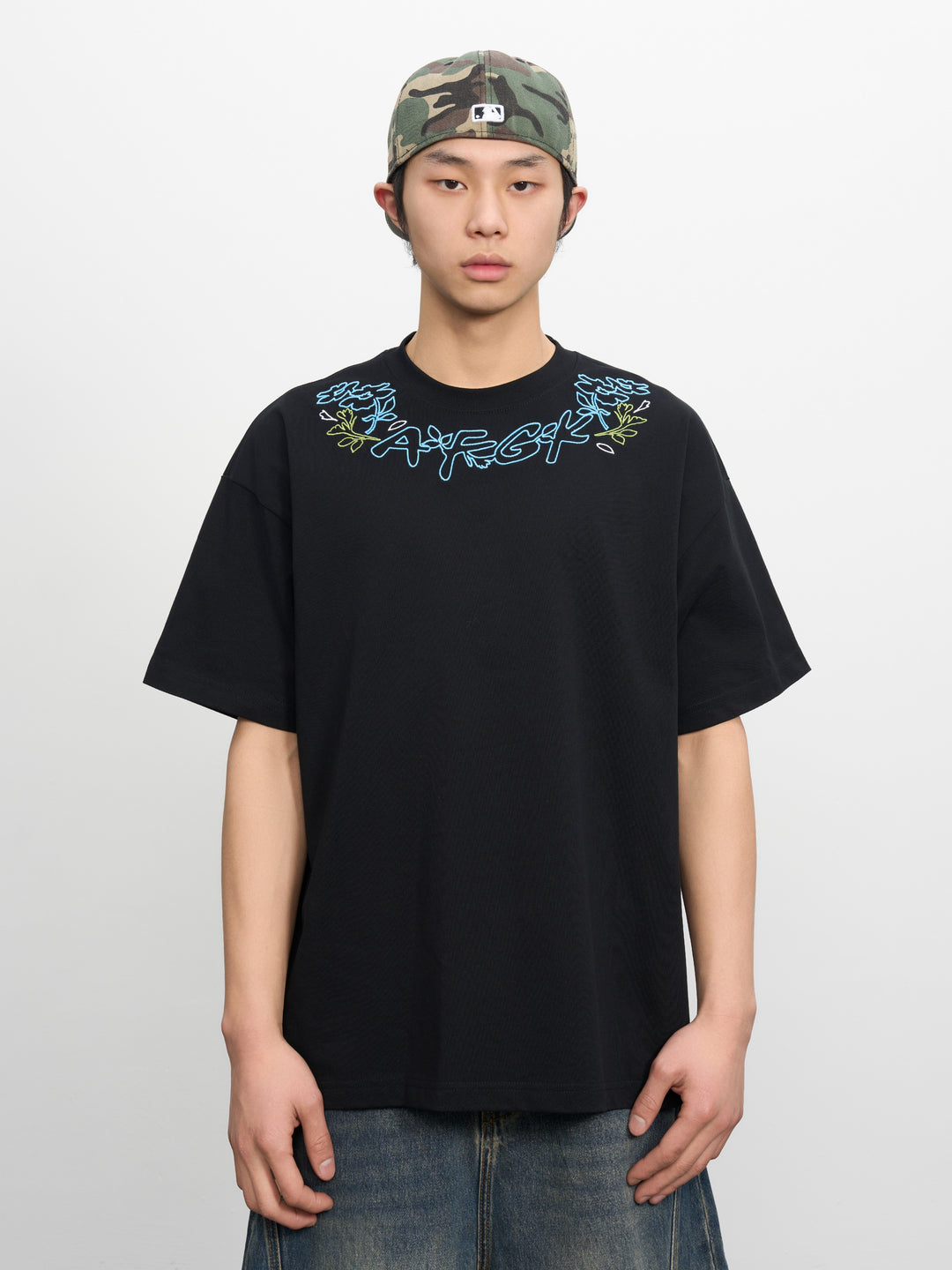 AFGK Floral Logo Neck Embroidered Tee | Face 3 Face
