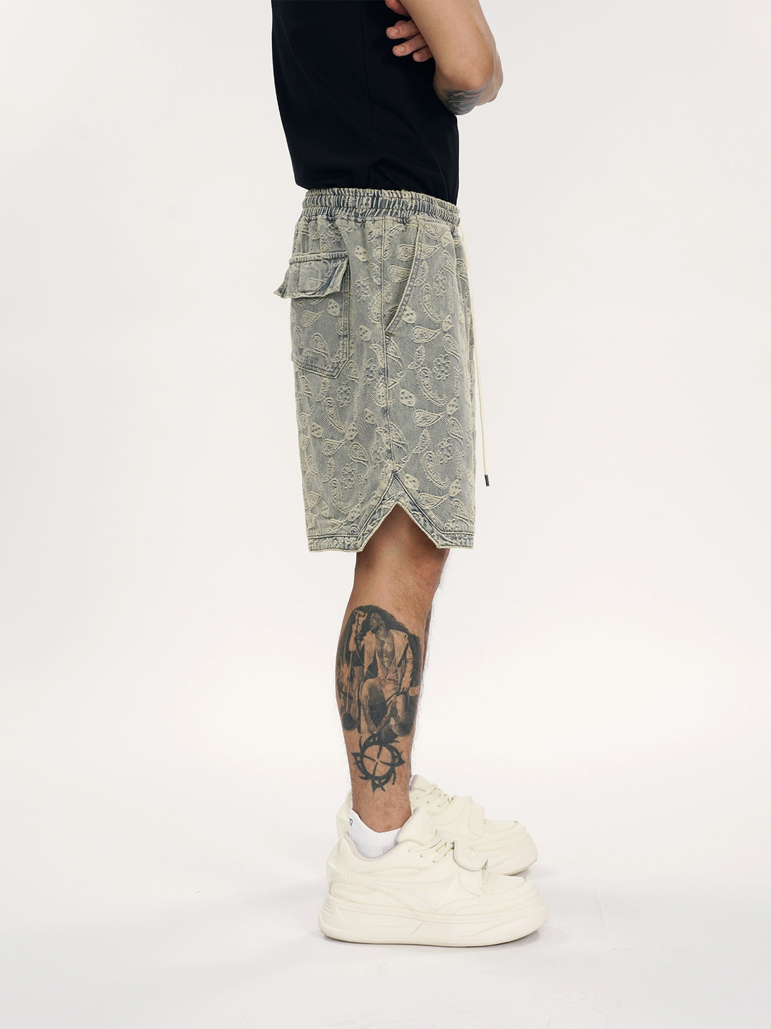 1807 Paisley Pattern Washed Denim Shorts | Face 3 Face