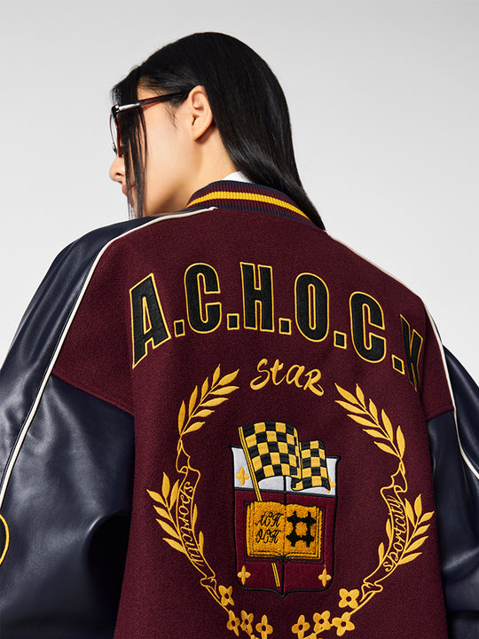 Achock Vintage College Embroidery Varsity Jacket | Face 3 Face