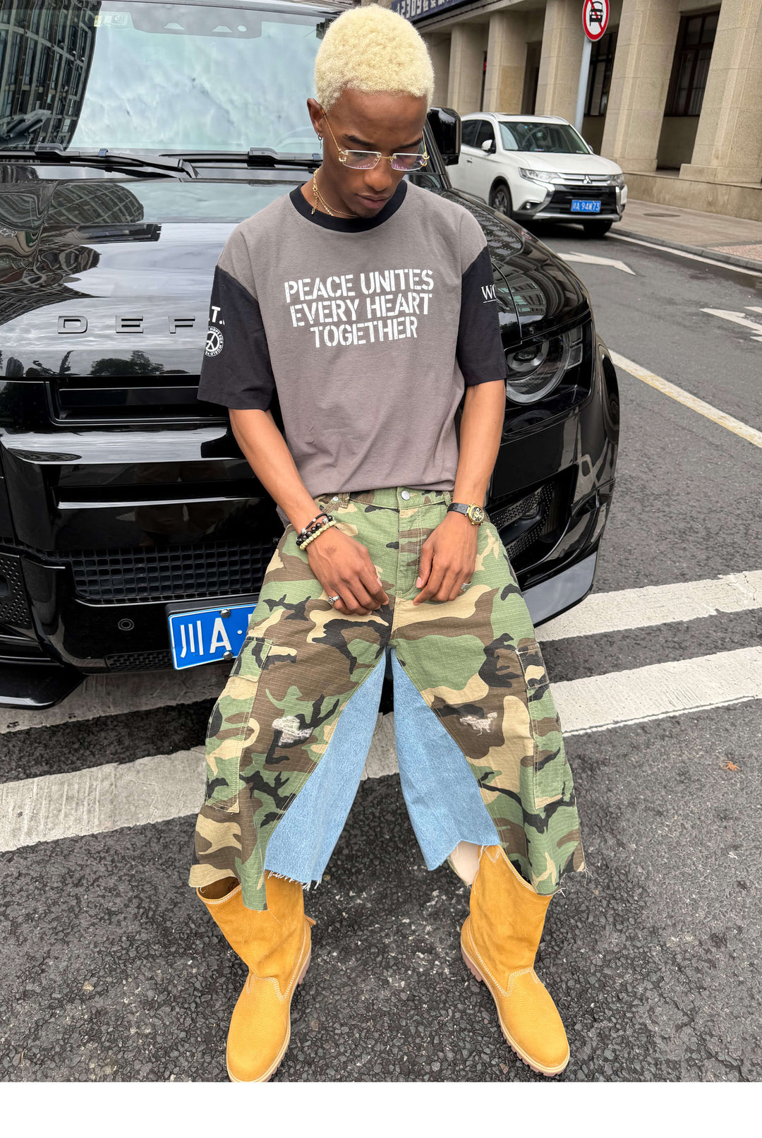 STEEPC M65 Camouflage Denim Rework Patchwork Baggy Cargo Shorts | Face 3 Face