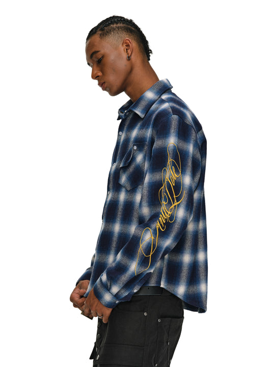 ANTIDOTE Embroidered Flannel Plaid Long Sleeve Shirt | Face 3 Face