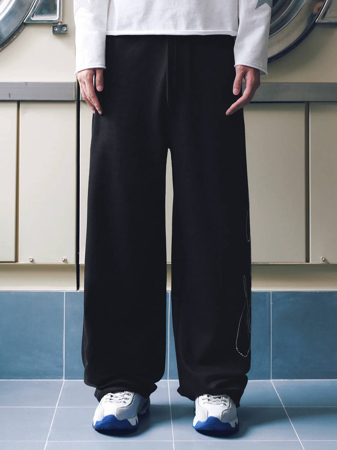 MEDM Rhinestone Script Logo Sweatpants | Face 3 Face