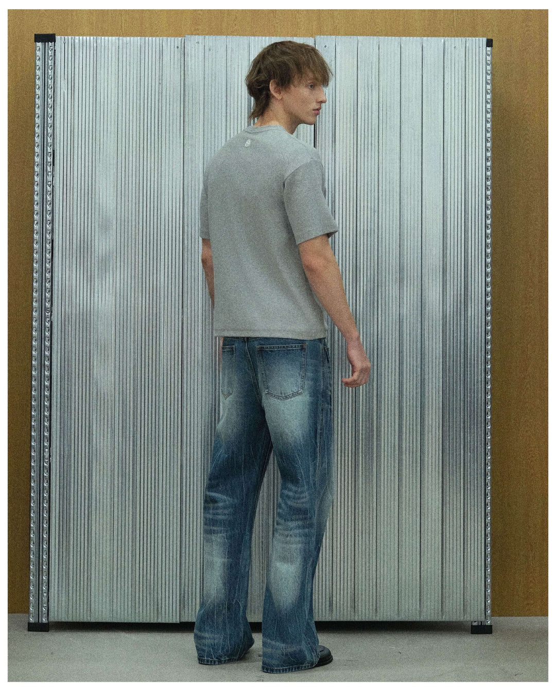 S45 Lightning Crack Wash Distressed Slight Flare Jeans | Face 3 Face