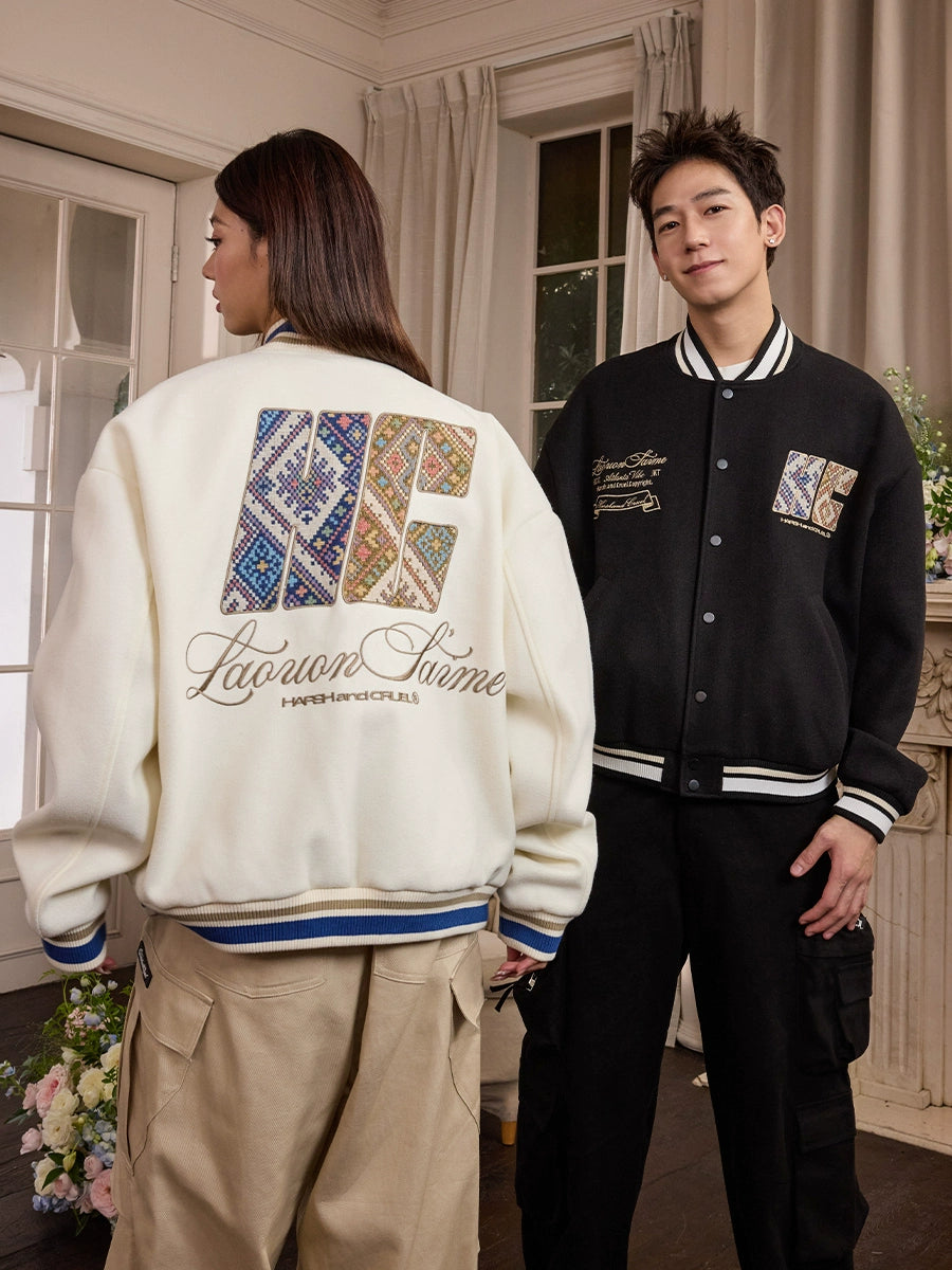 Harsh and Cruel Ethnic Pattern Patch Embroidered Varsity Jacket | Face 3 Face