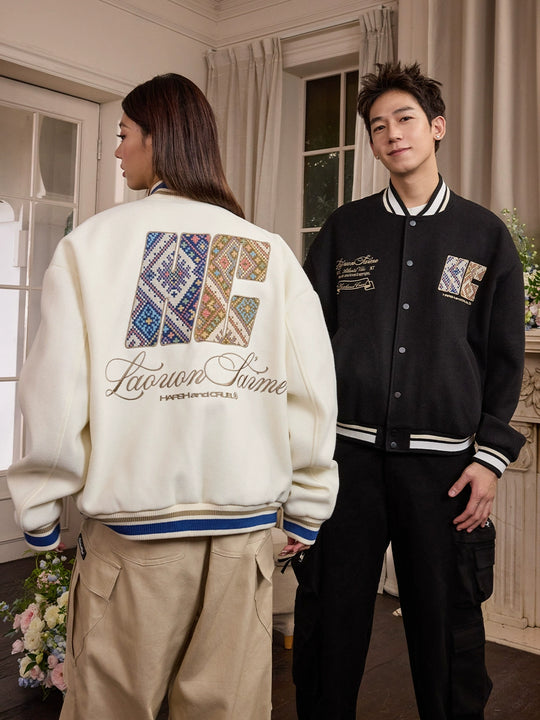 Harsh and Cruel Ethnic Pattern Patch Embroidered Varsity Jacket | Face 3 Face