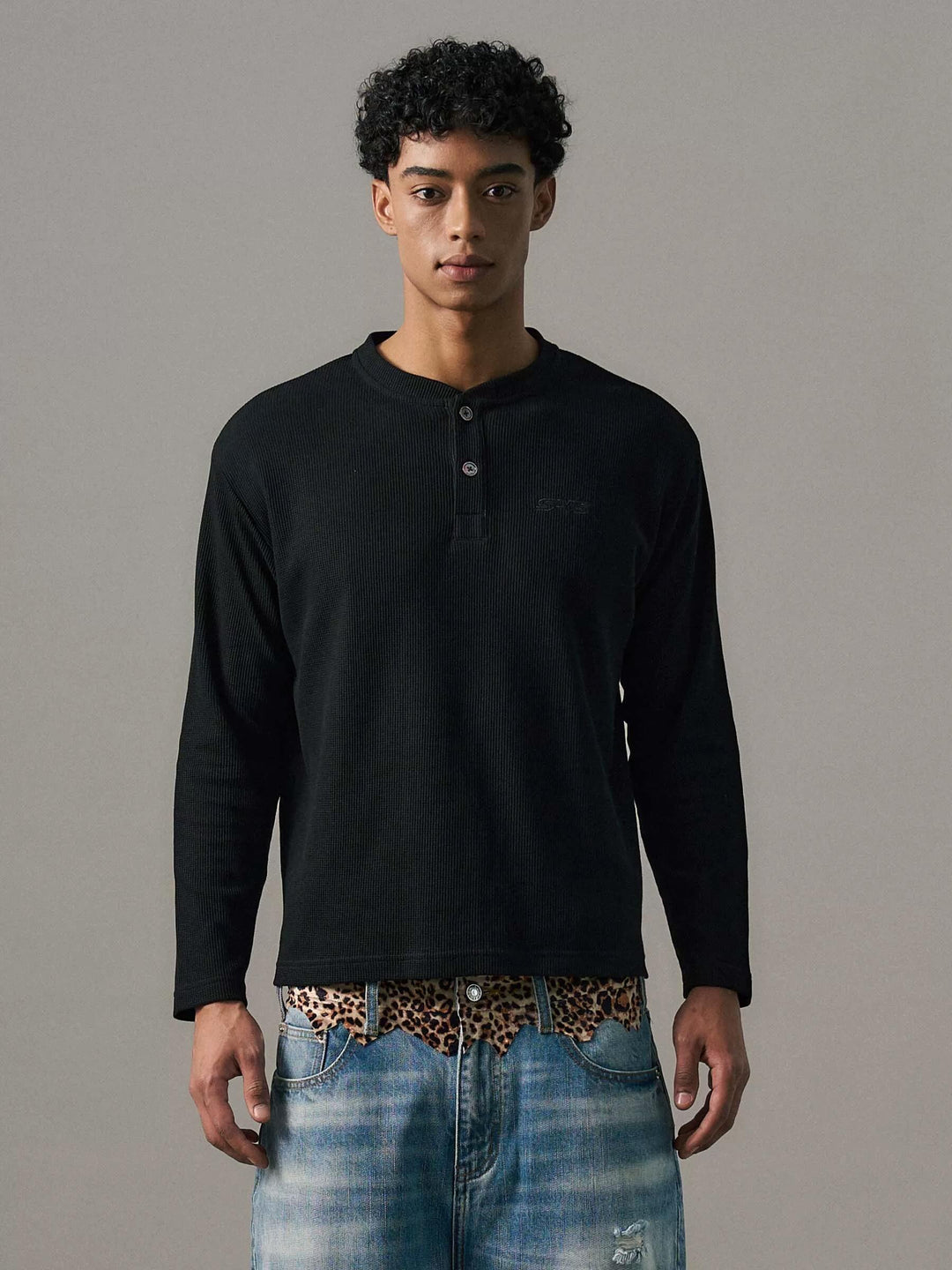 S45 Waffle Henley Neck Long Sleeve Tee | Face 3 Face