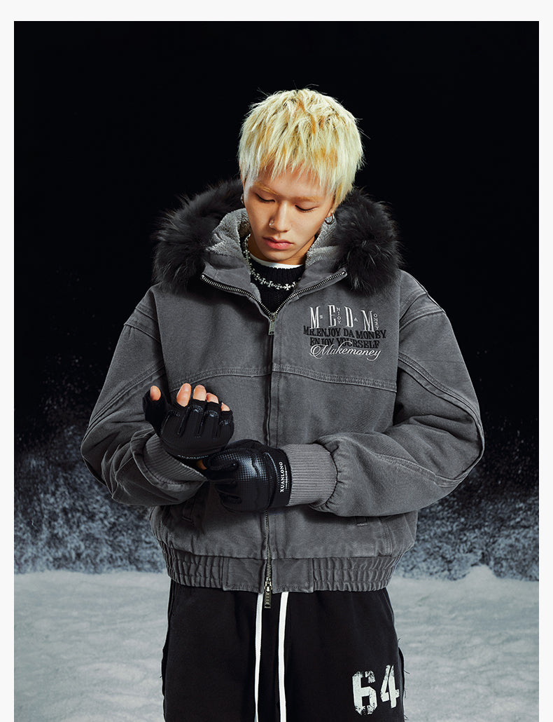 MEDM Removable Fur-Hooded Washed Work Jacket | Face 3 Face