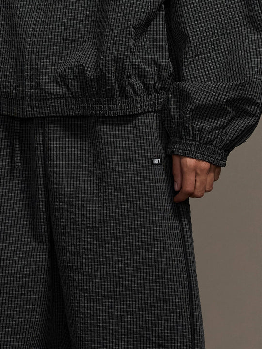 1807 Textured Plaid Wide Track Pants | Face 3 Face