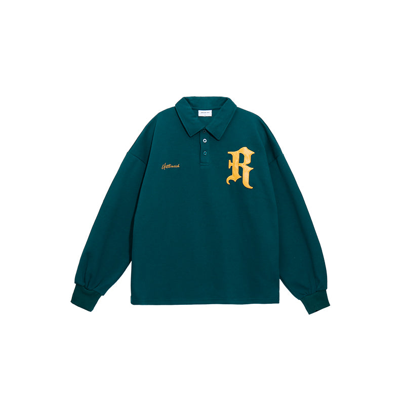 UNTILWERICH Patchwork Leather Embroidery Long Sleeve Polo | Face 3 Face