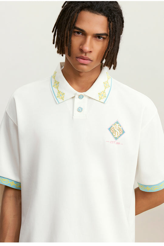 Small Town Kid Ethnic Pattern Jacquard Polo Shirt | Face 3 Face