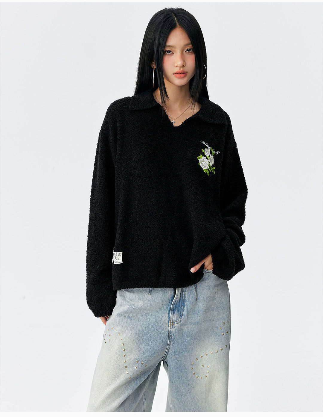 MEDM Coral Fleece Knit Long Sleeve Polo | Face 3 Face