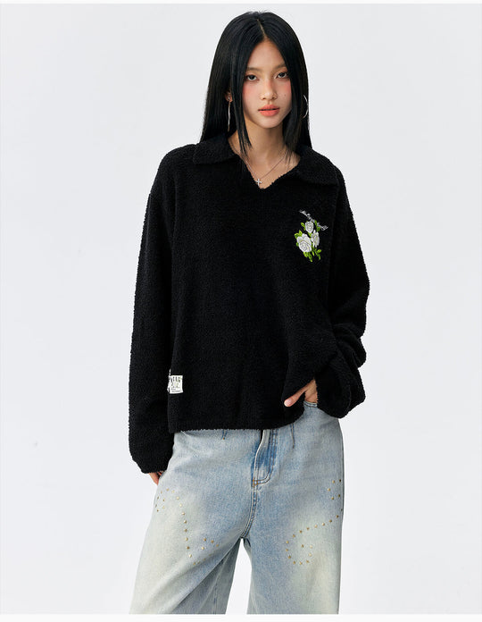 MEDM Coral Fleece Knit Long Sleeve Polo | Face 3 Face