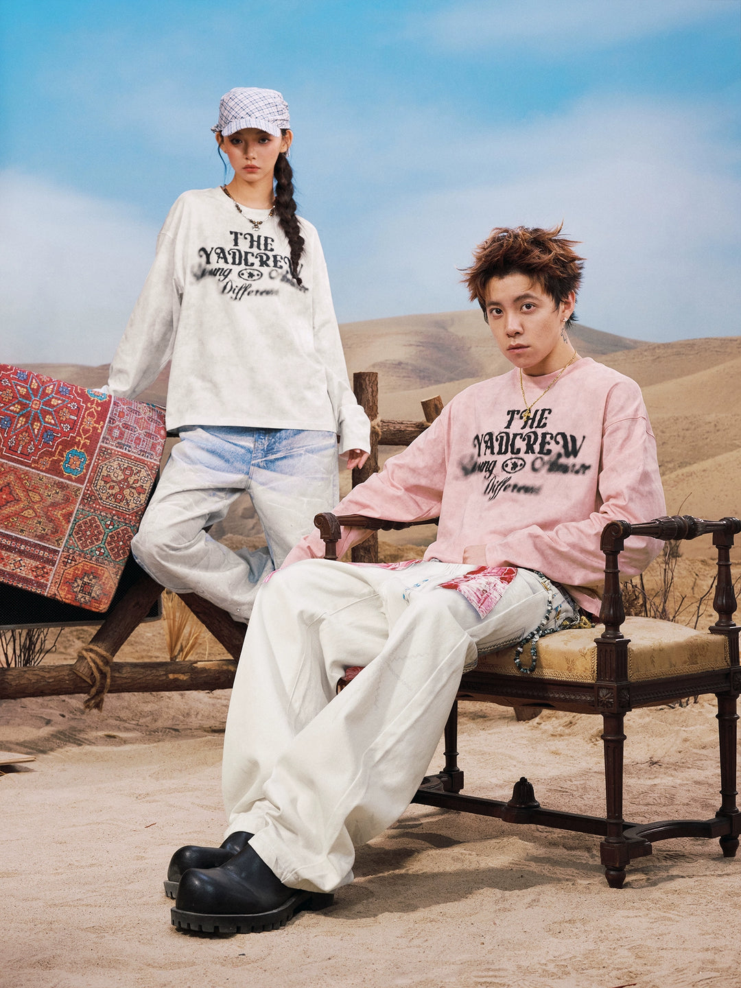 YADcrew Washed Ink Dyed Print Long Sleeve Tee | Face 3 Face