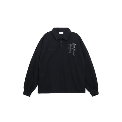 UNTILWERICH Patchwork Leather Embroidery Long Sleeve Polo | Face 3 Face