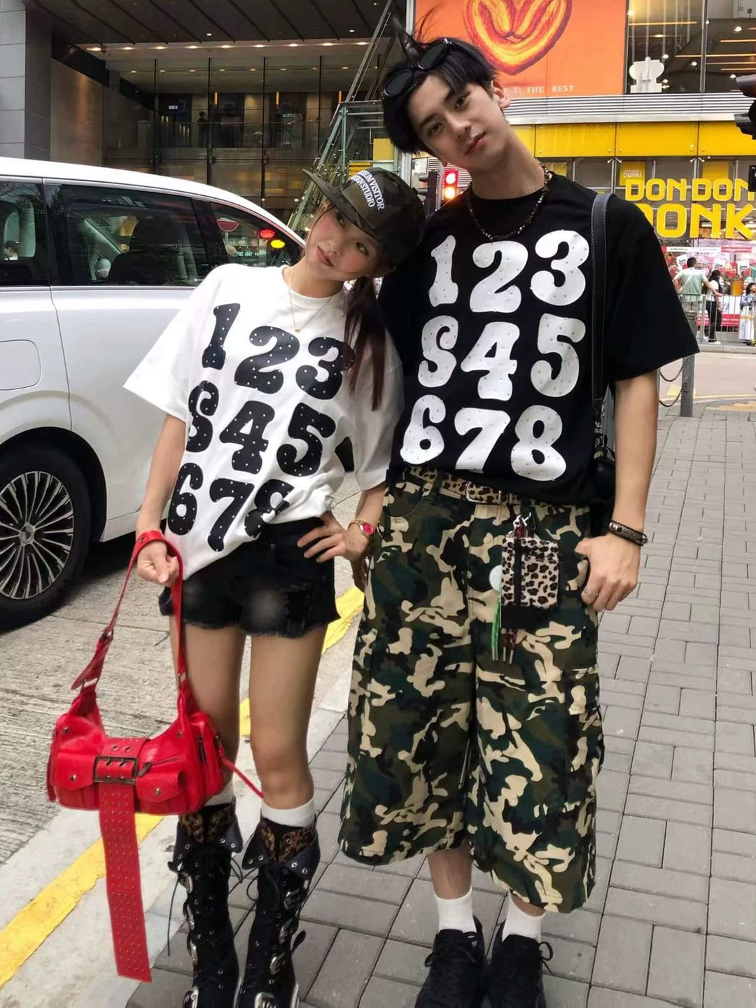 S45 Number Print Rhinestone Short Sleeve Tee | Face 3 Face