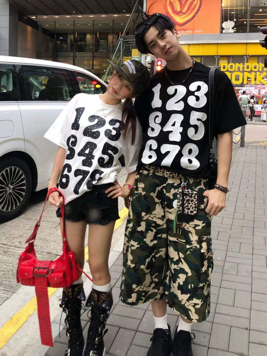 S45 Number Print Rhinestone Short Sleeve Tee | Face 3 Face