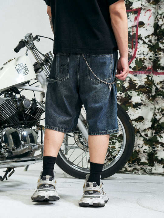 RUSURE Crash Studded Double Knee Denim Shorts | Face 3 Face