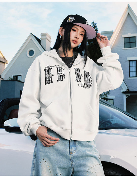 MEDM Pearl Logo Embellished Zip Up Hoodie | Face 3 Face