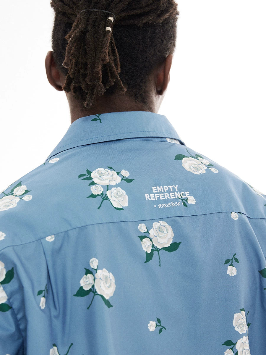 EMPTY REFERENCE Rose Print Blue Long Sleeve Shirt | Face 3 Face