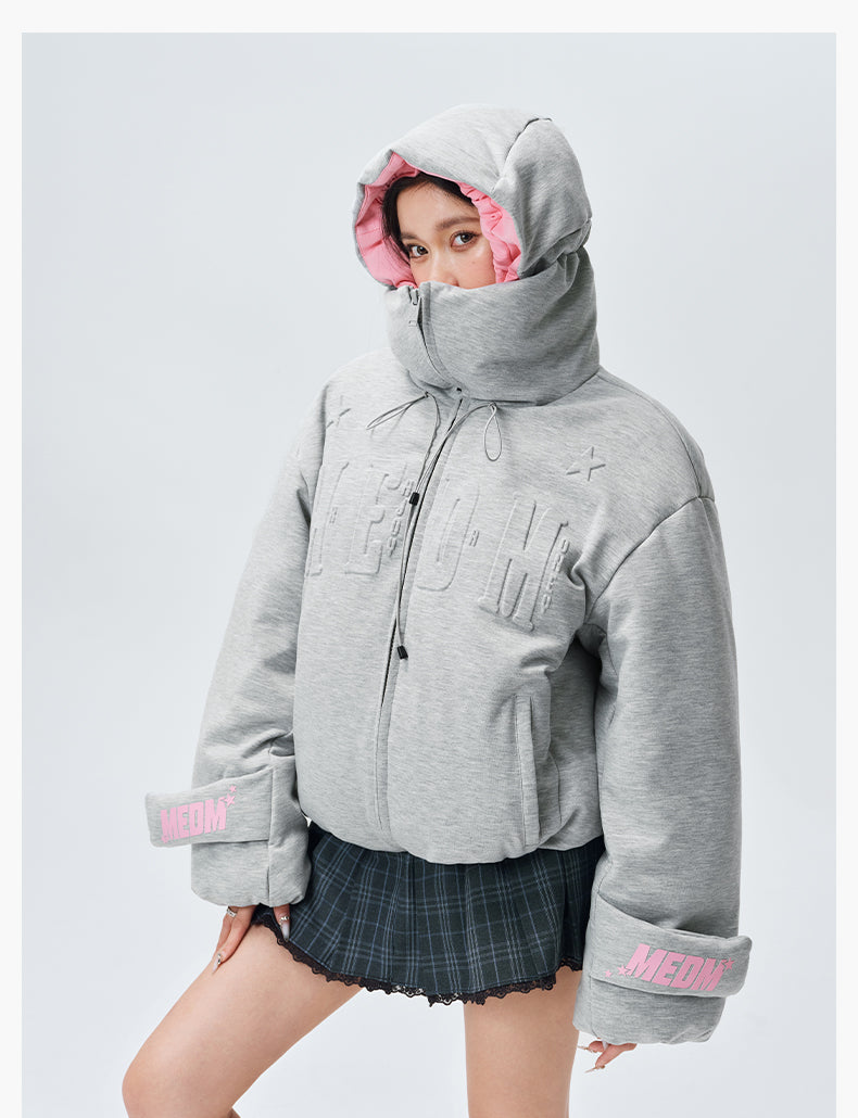 MEDM Embossed Logo Hooded Down Jacket | Face 3 Face