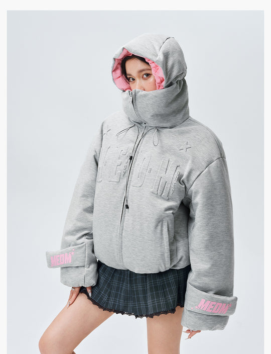 MEDM Embossed Logo Hooded Down Jacket | Face 3 Face