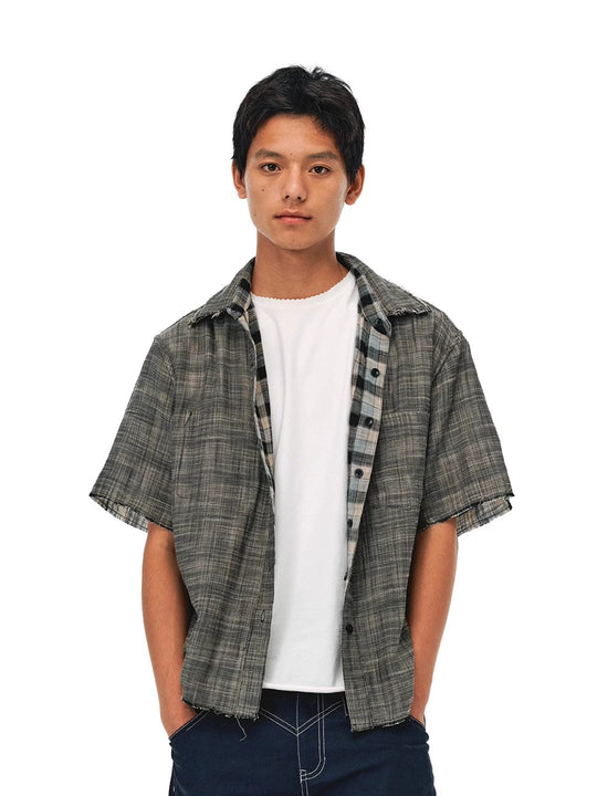 EVILKNIGHT(EK) Striped Plaid Reversible Short Sleeve Shirt | Face 3 Face