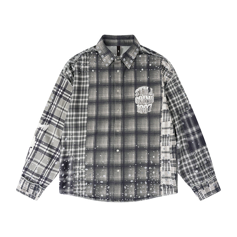 1807 Swarovski Crystal Diamond Plaid Long Sleeve Shirt | Face 3 Face