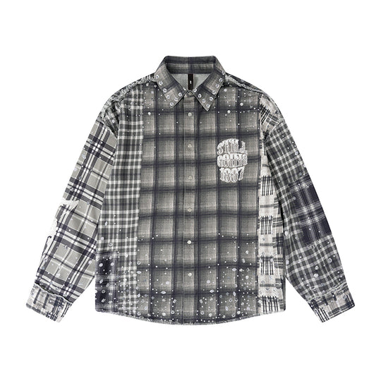1807 Swarovski Crystal Diamond Plaid Long Sleeve Shirt | Face 3 Face
