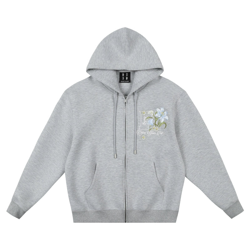 MEDM Floral Embroidery Air Layer Zip-Up Hoodie | Face 3 Face