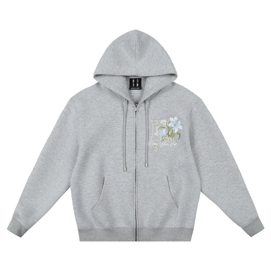 MEDM Floral Embroidery Air Layer Zip-Up Hoodie | Face 3 Face