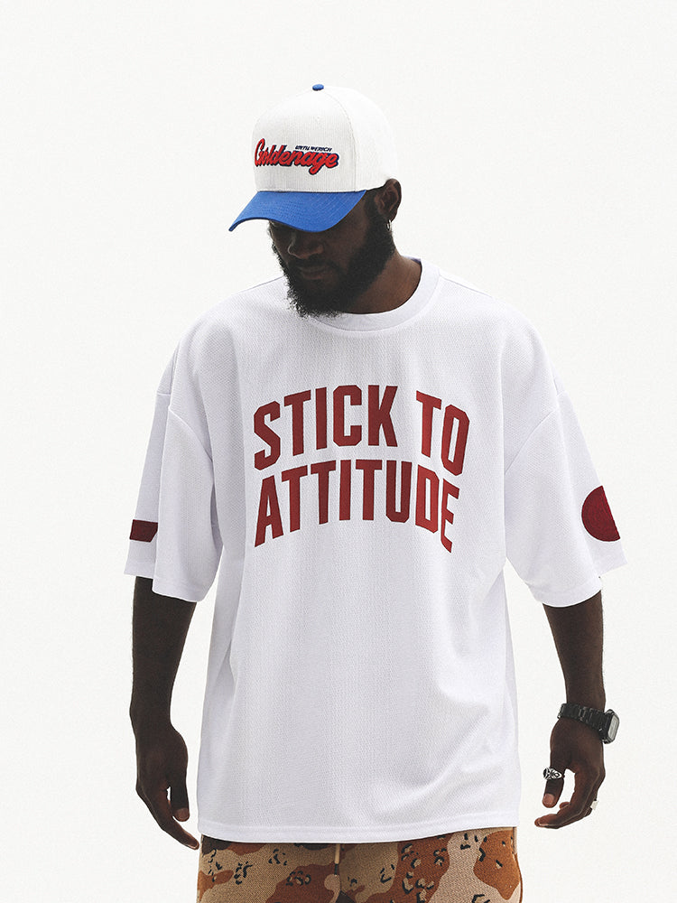 UNTILWERICH Mesh Basic Slogan Print Short Sleeve Basketball Tee | Face 3 Face