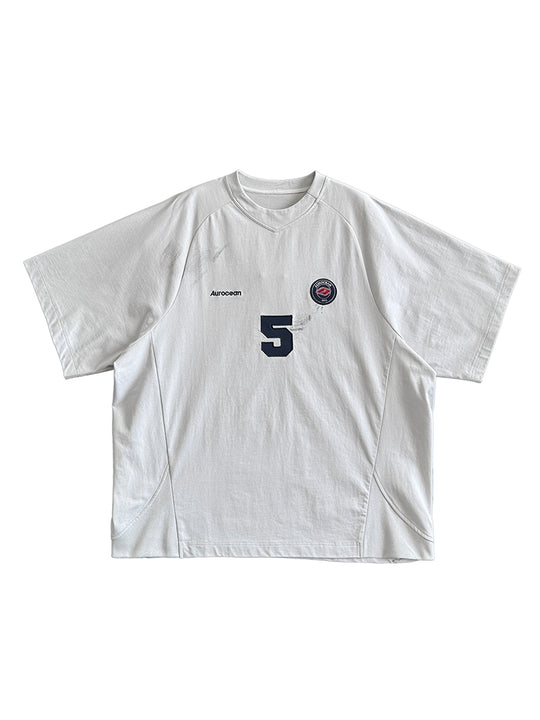 Aurocean Dirty Dye Aged Vintage Patch Embroidered Soccer Jersey Tee | Face 3 Face