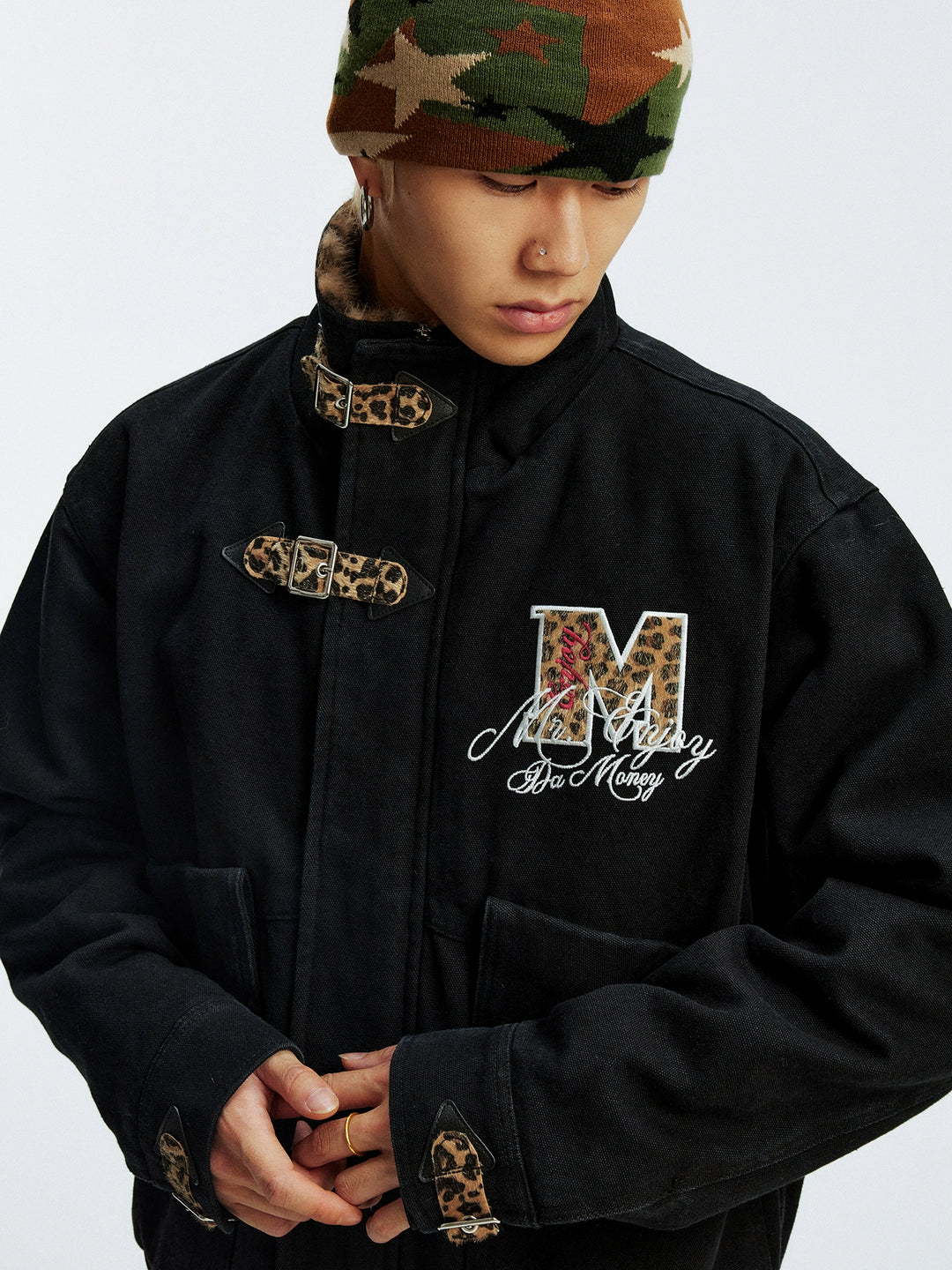 MEDM Leopard Collar Belted Work Jacket | Face 3 Face