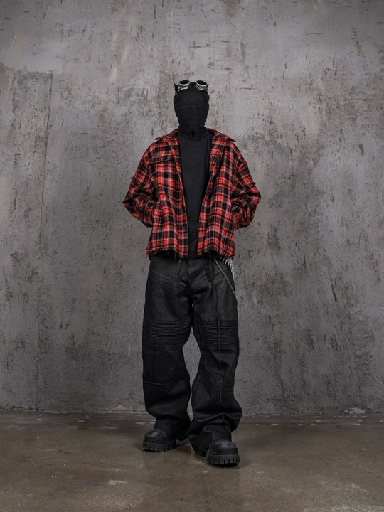 UNDERWATER Scarlet Plaid Deconstructed Destroyed Shirt Jacket | Face 3 Face