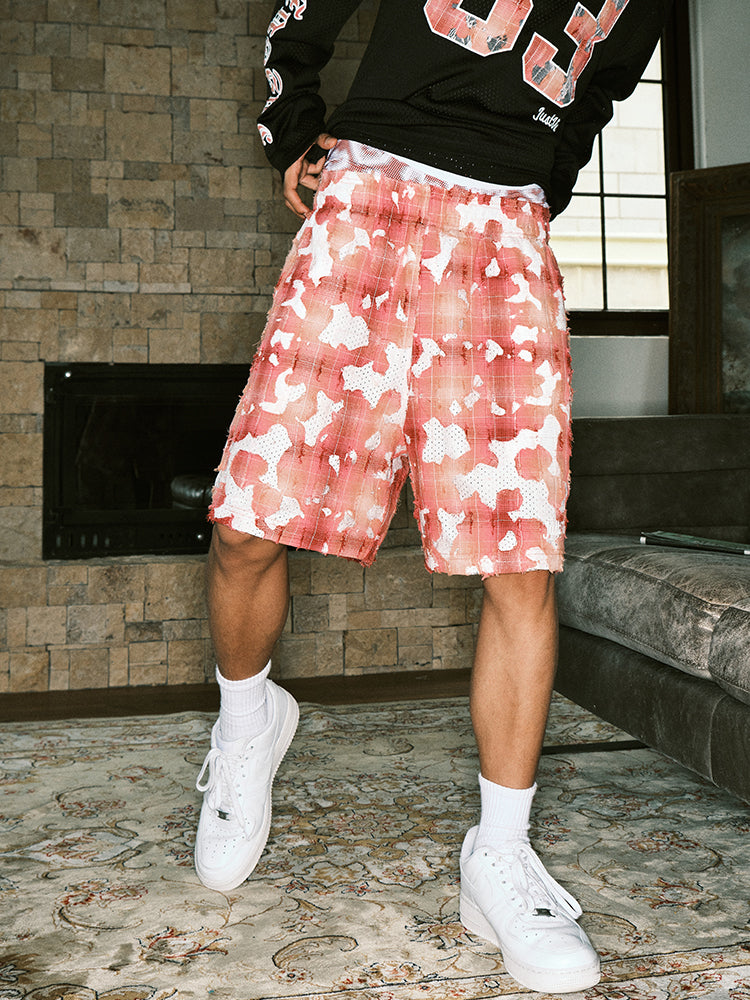 JUST VIBE Plaid Lace Trim Mesh Basketball Shorts | Face 3 Face