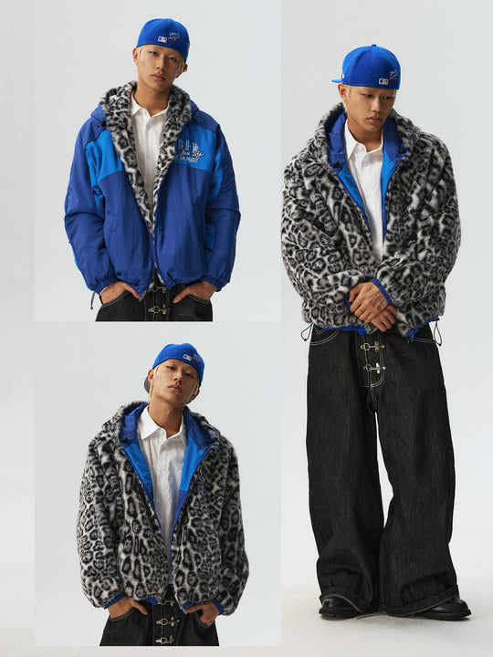 MEDM Reversible Leopard Fur Hooded Track Jacket | Face 3 Face