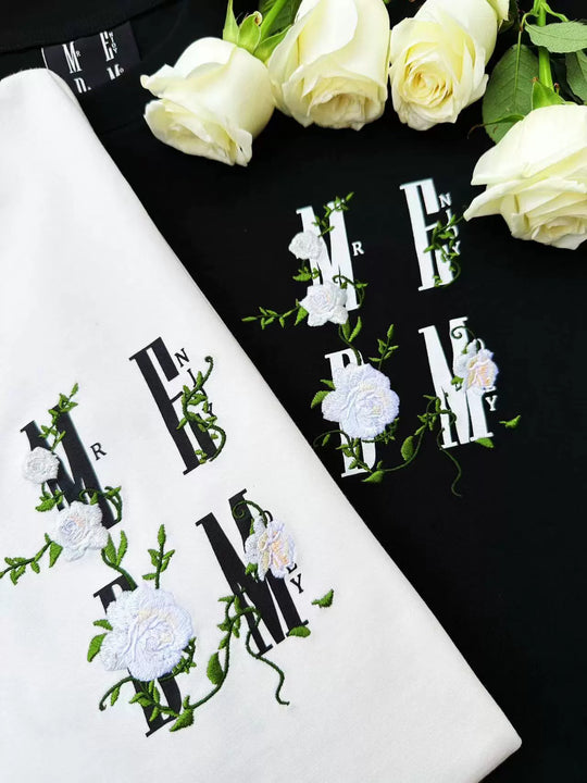 MEDM 3D Flower Embroidered Letter Print Tee | Face 3 Face