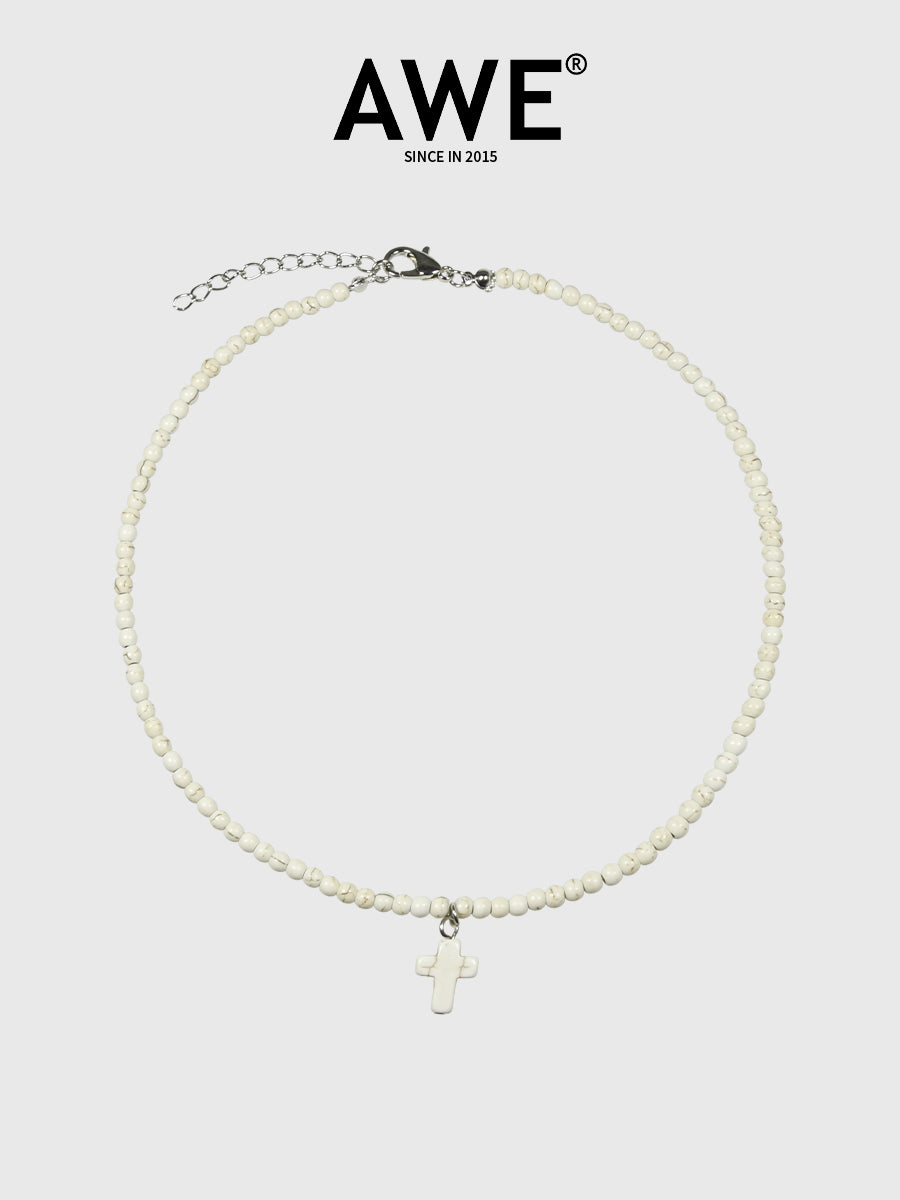 AWE Stone Beads Cross Necklace | Face 3 Face
