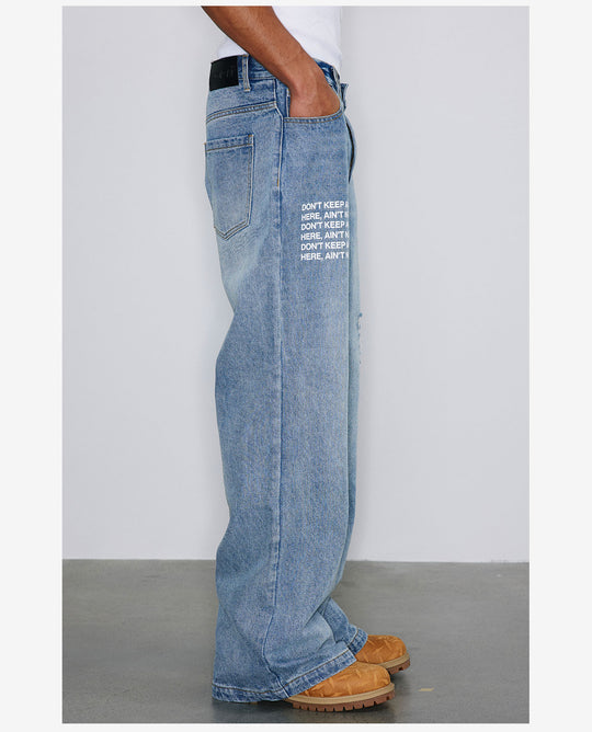 NOVACAM Washed Distressed Print Flared Jeans | Face 3 Face